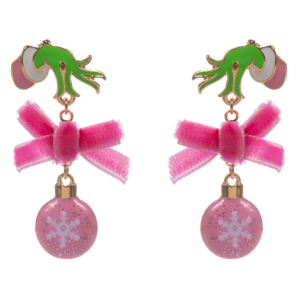 iLLASPARKZ Green Monster Hand Holiday Bow Snowflake Christmas Ornament Link Drop Dangle Earrings