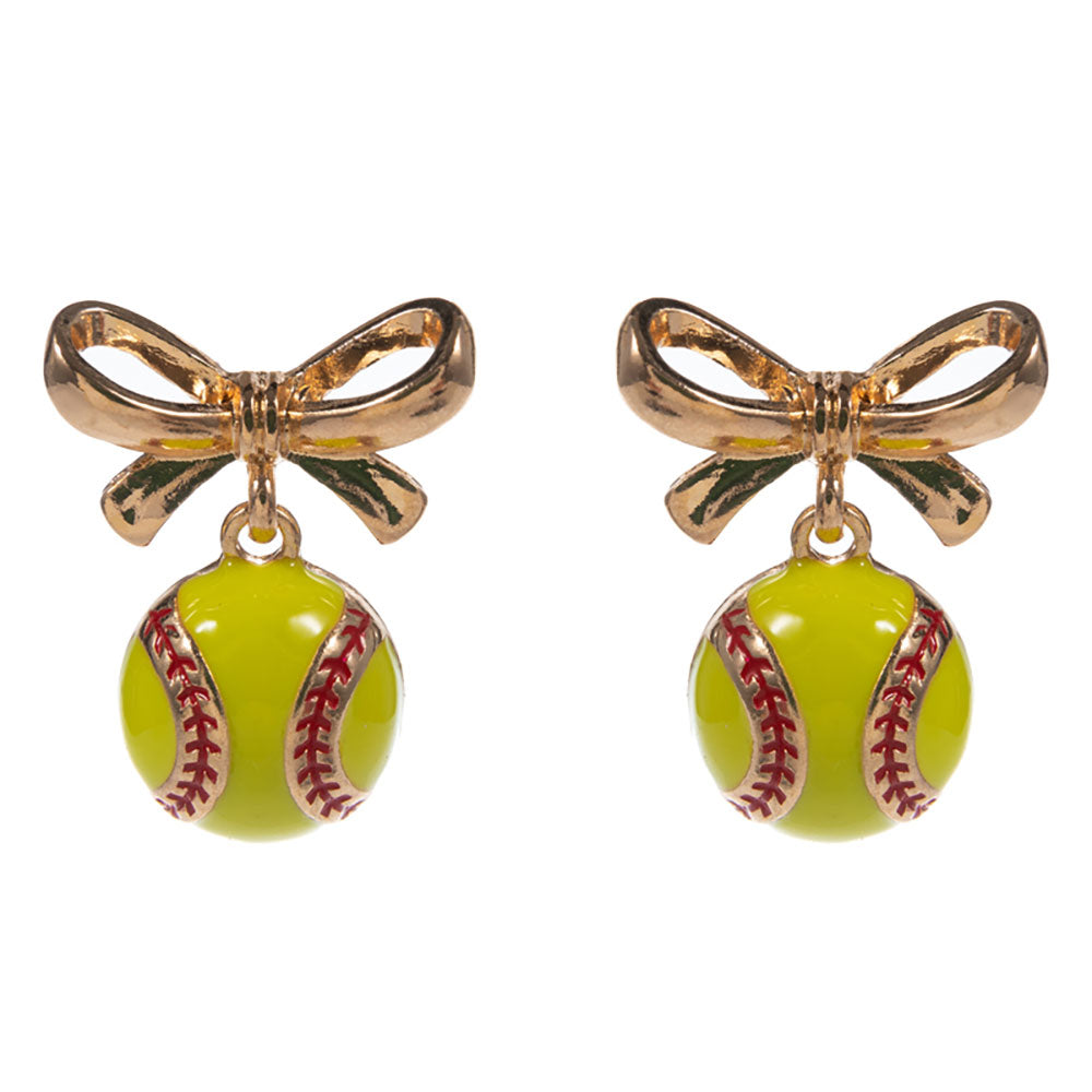 iLLASPARKZ Bow Accent Softball Dangle Earrings