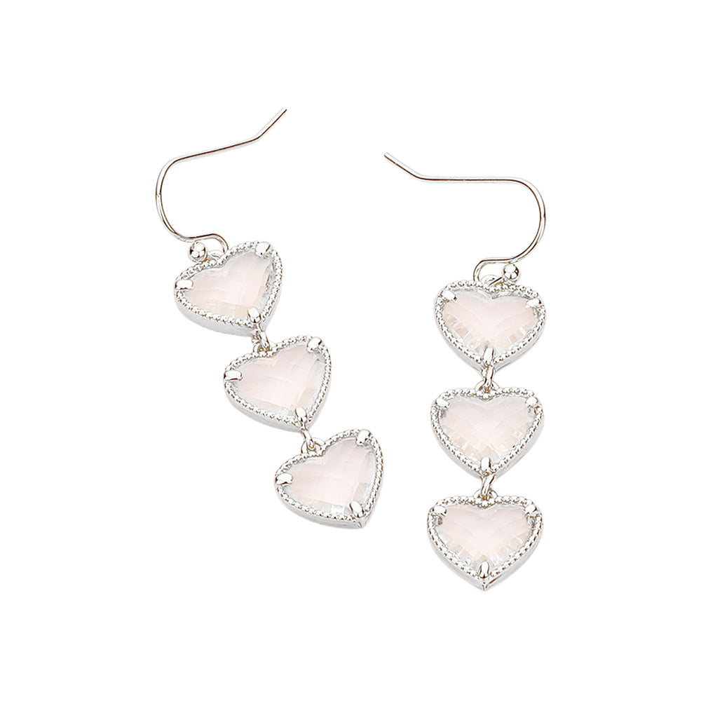 iLLASPARKZ Triple Heart Stone Cluster Link Dropdown Dangle Earrings