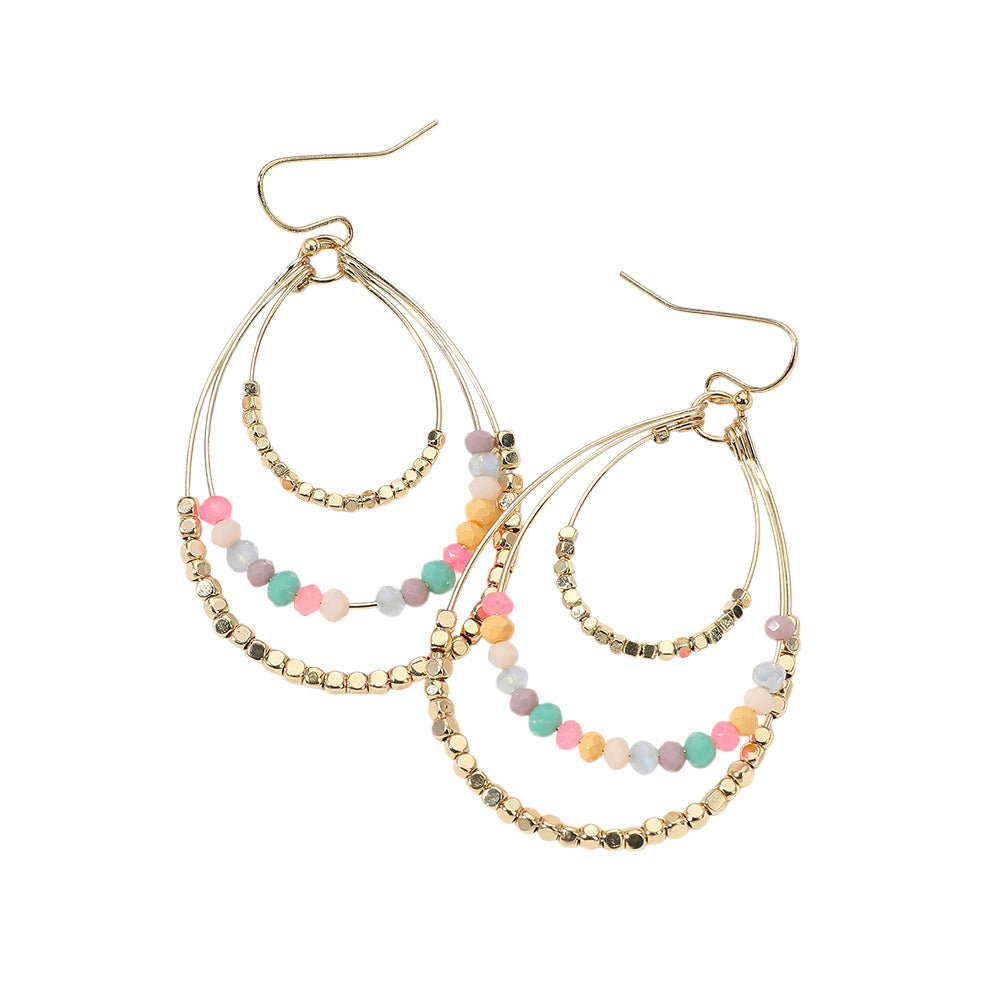 iLLASPARKZ Metal Ball Faceted Beaded Triple Wire Teardrop Layered Dangle Earrings
