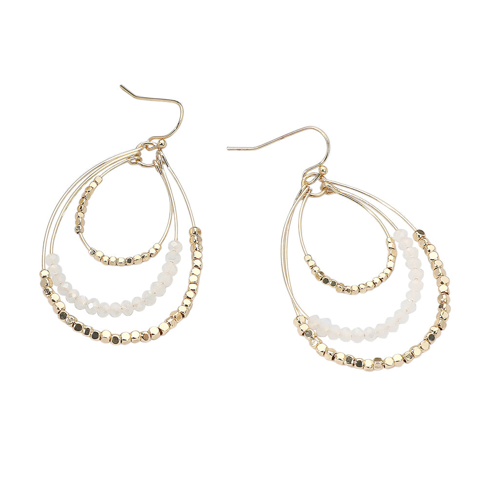 iLLASPARKZ Metal Ball Faceted Beaded Triple Wire Teardrop Layered Dangle Earrings