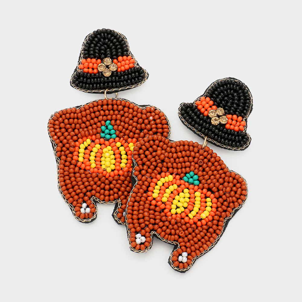 iLLASPARKZ Felt Back Seed Beaded Pumpkin Pointed Turkey Dangle Earrings