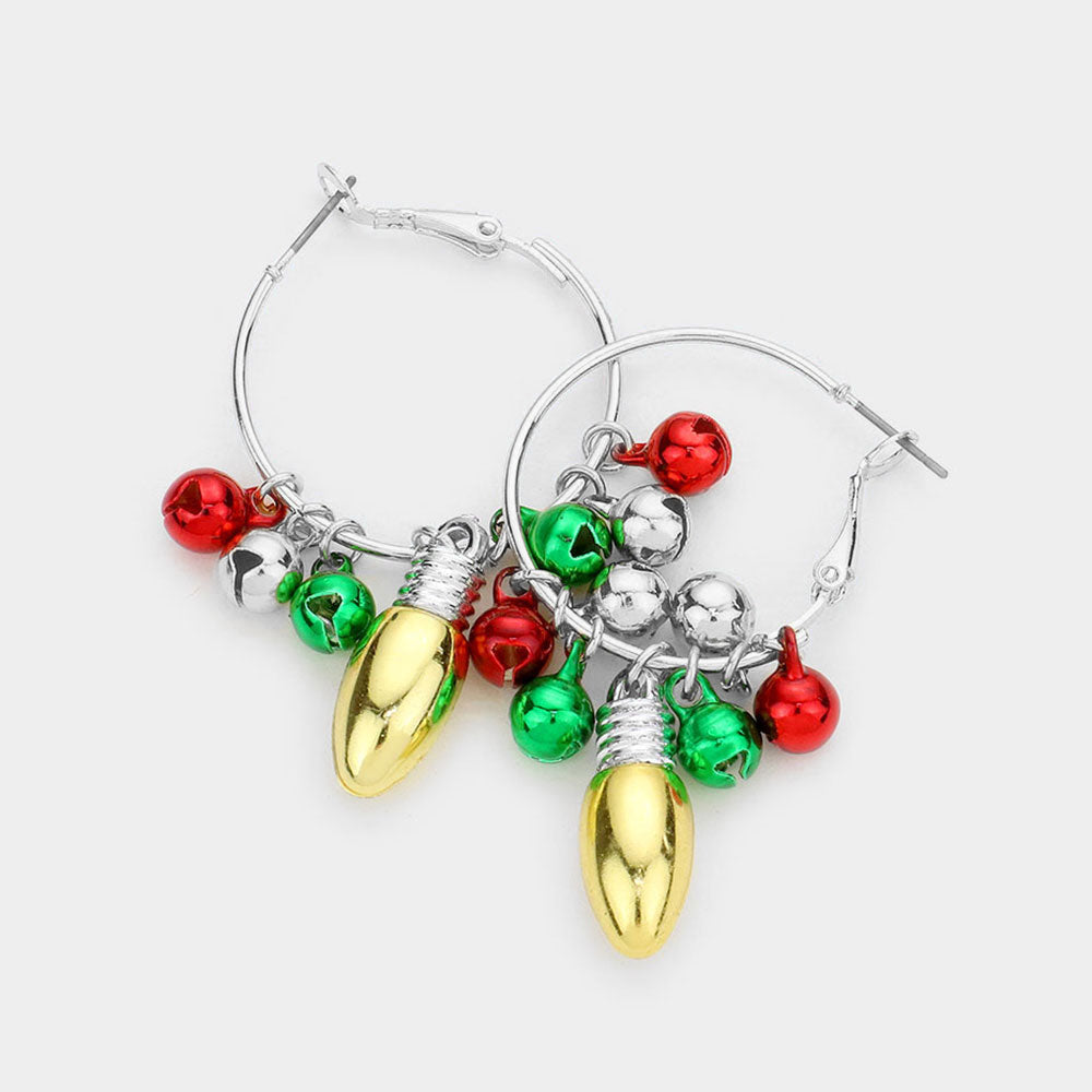 iLLASPARKZ Christmas Bell Bulb Charm Metal Hoop Earrings