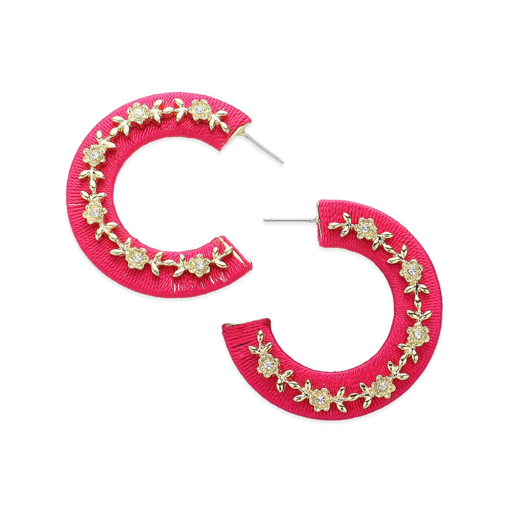 iLLASPARKZ Thread Wrapped Rhinestone Flower Embellished Hoop Earrings