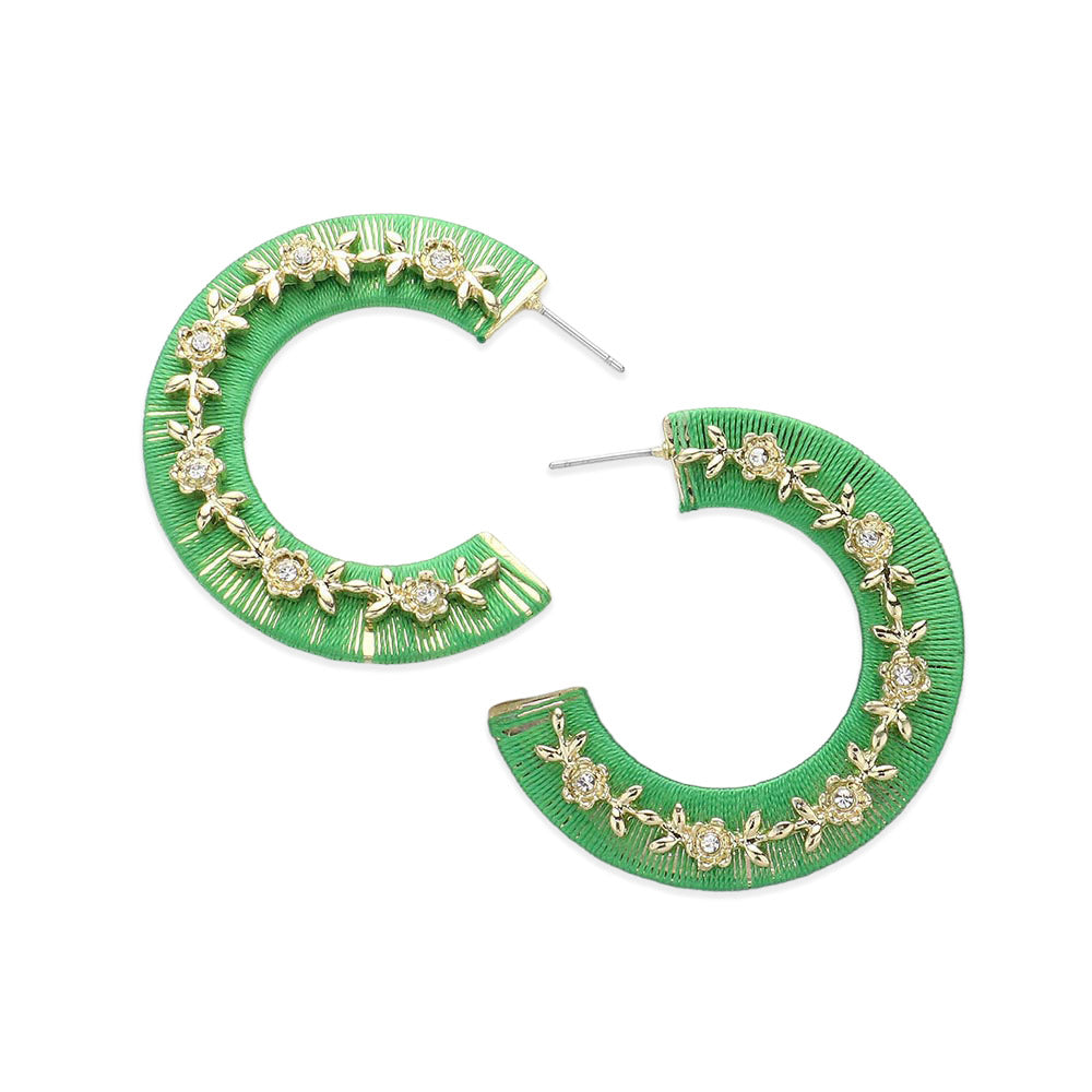 iLLASPARKZ Thread Wrapped Rhinestone Flower Embellished Hoop Earrings