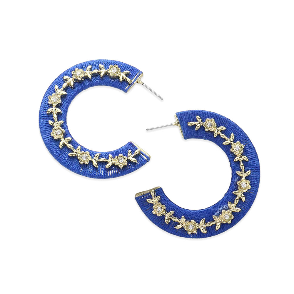 iLLASPARKZ Thread Wrapped Rhinestone Flower Embellished Hoop Earrings