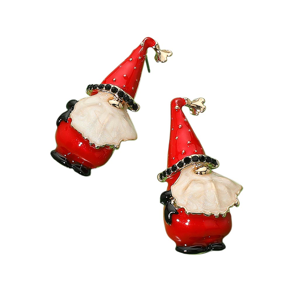 iLLASPARKZ Stone Pointed Enamel Festive Santa Gnome Earrings