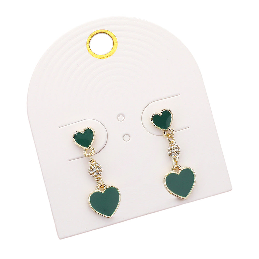 iLLASPARKZ Enamel Heart Mini Shamballa Ball Link Dropdown Dangle Earrings