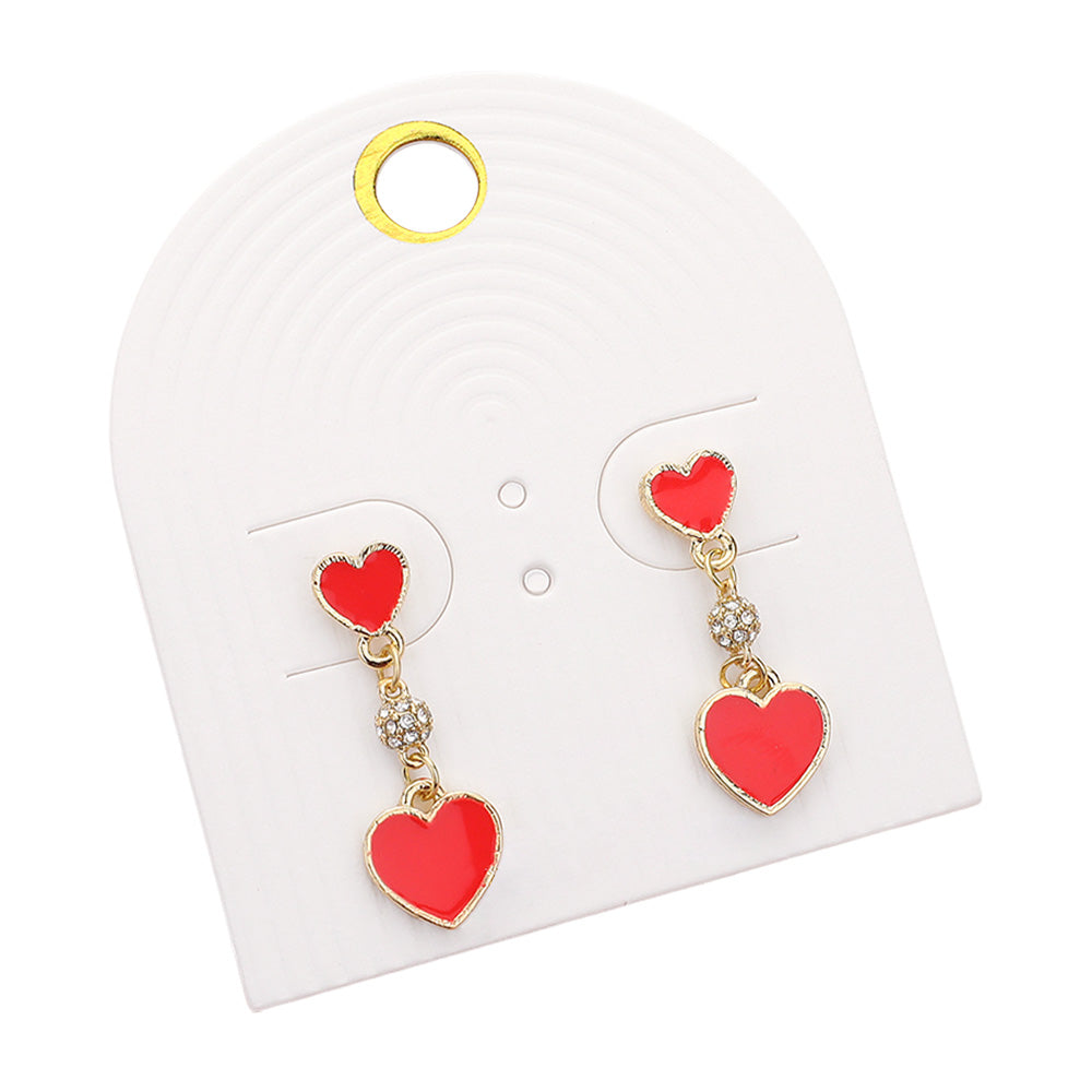 iLLASPARKZ Enamel Heart Mini Shamballa Ball Link Dropdown Dangle Earrings