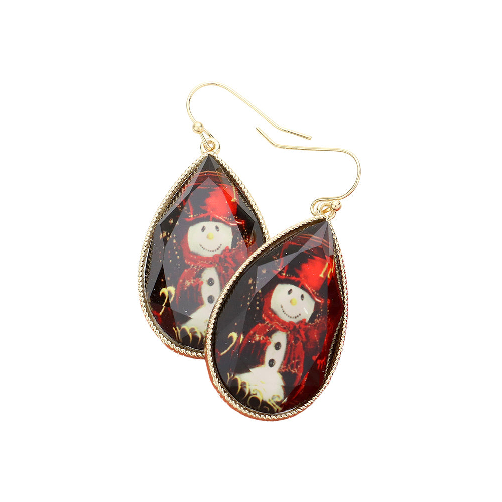 iLLASPARKZ Snowman Printed Teardrop Dangle Earrings