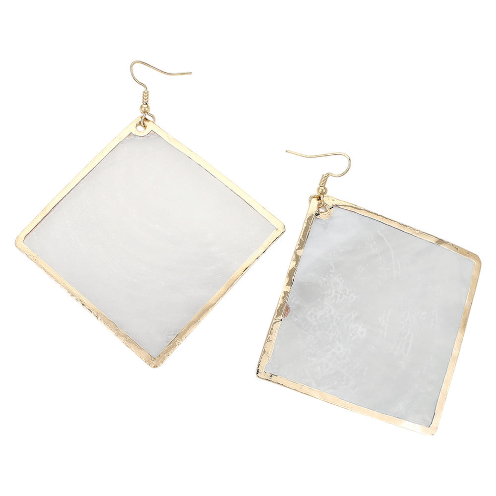 iLLASPARKZ Gold Painted Translucent Mother Of Pearl Rhombus Dangle Earrings