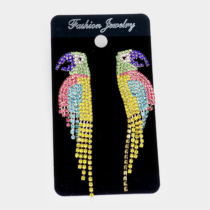iLLASPARKZ Rhinestone Pave Parrot Statement Earrings