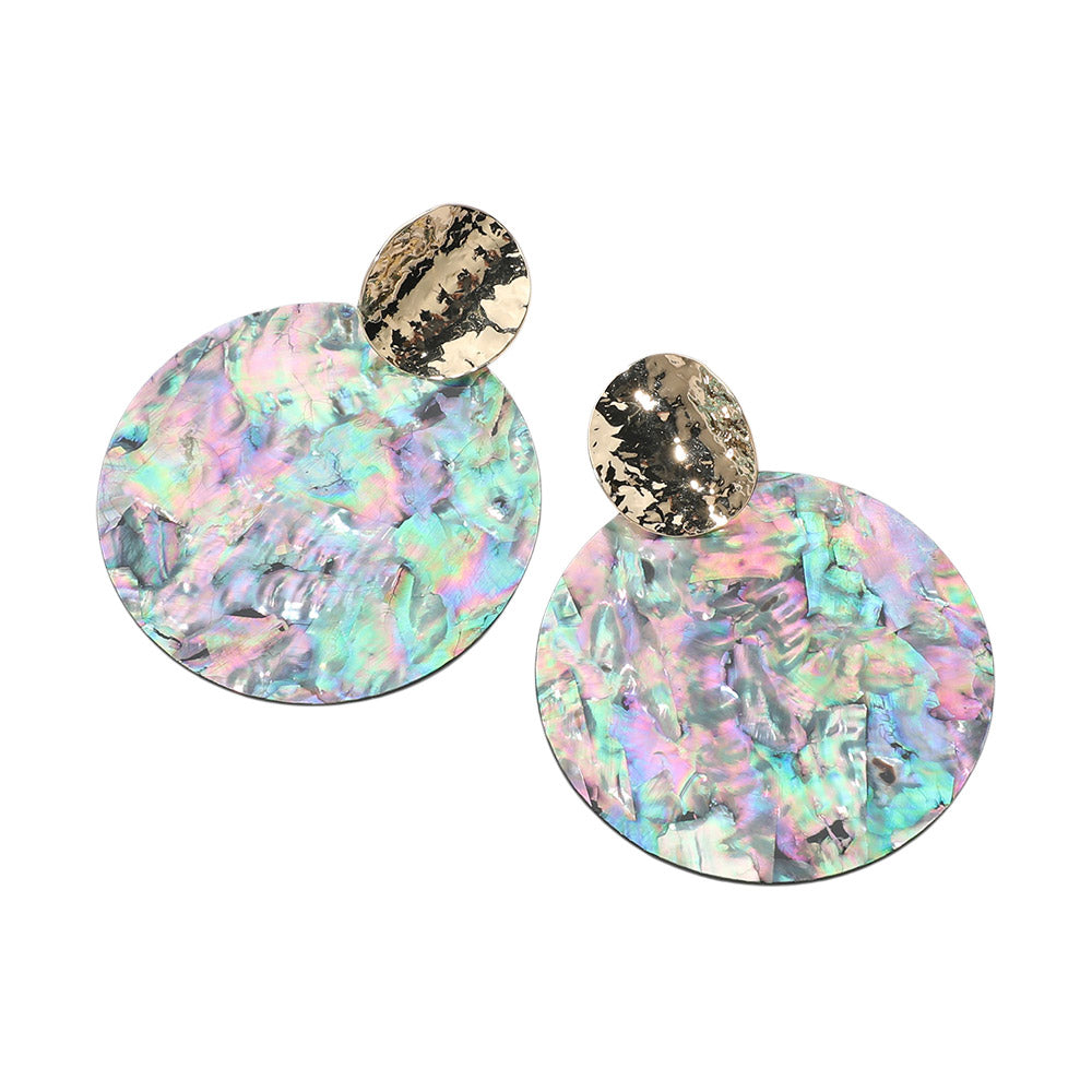 iLLASPARKZ Hammered Metal Disc Mother Of Pearl Shell Earrings