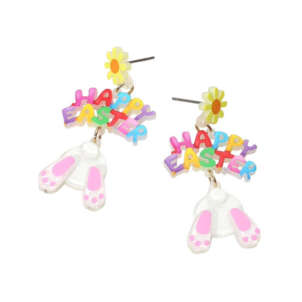 iLLASPARKZ Resin HAPPY EASTER Message Bunny Dangle Earrings