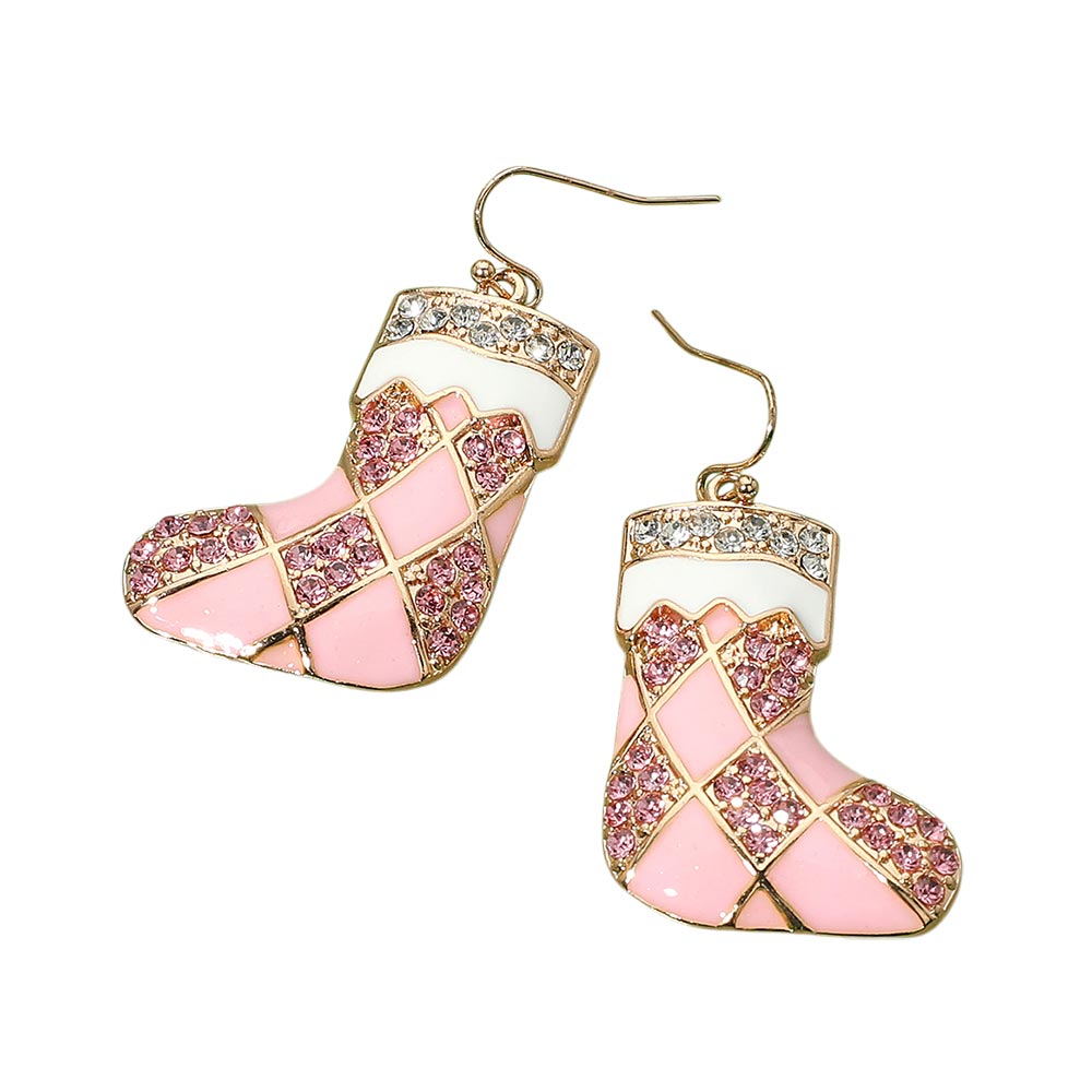 iLLASPARKZ Stone Detailed Christmas Stockings Socks Dangle Earrings