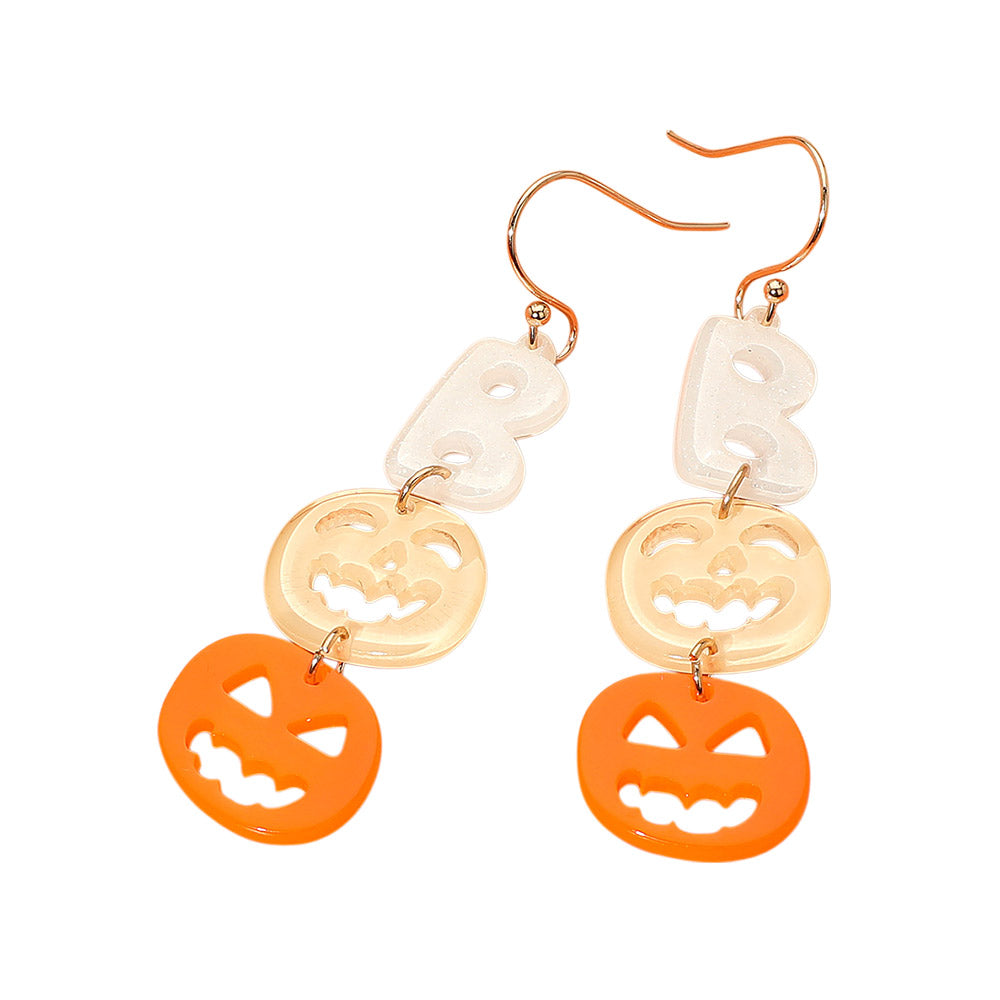iLLASPARKZ Glittered Resin B Double Pumpkin Link Dangle Earrings