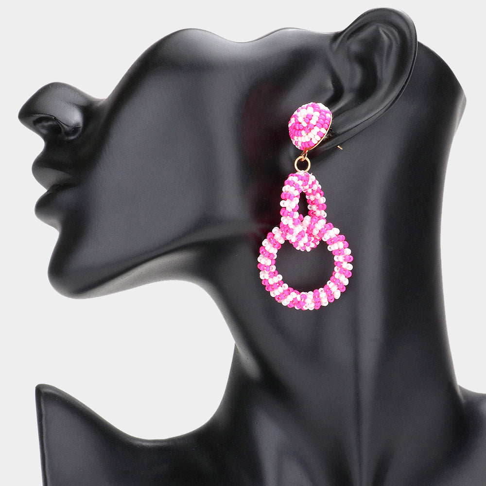 iLLASPARKZ Seed Beaded Double Open Circle Link Dangle Earrings