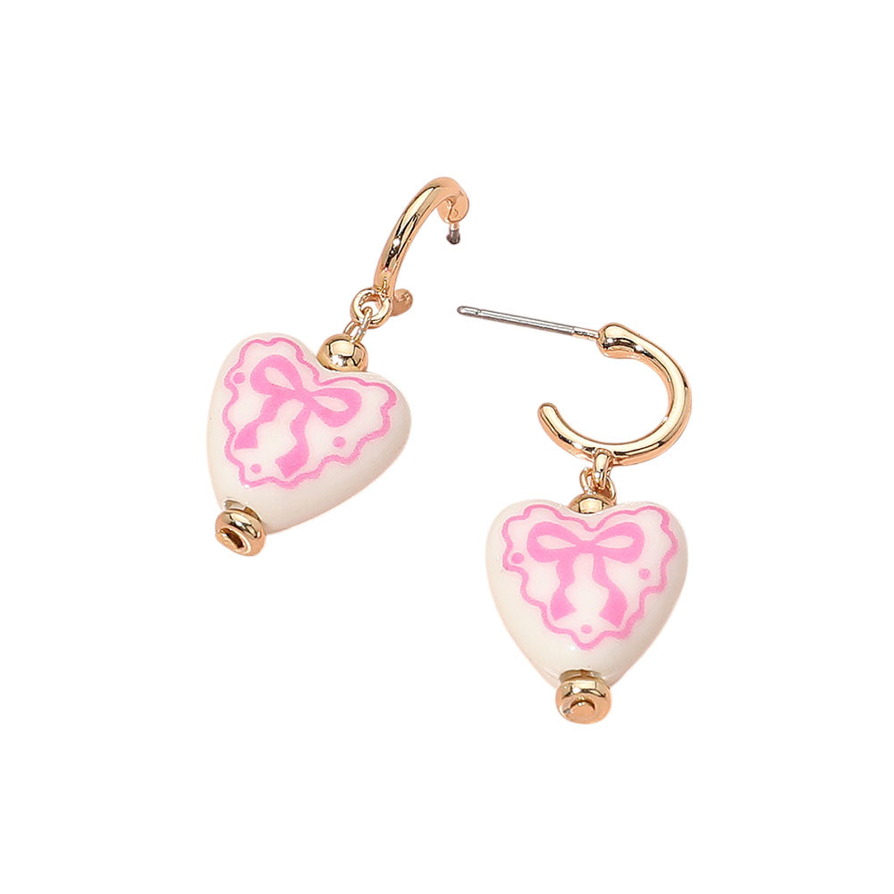 iLLASPARKZ Bow Printed Heart Ceramic Charm Dangle Earrings