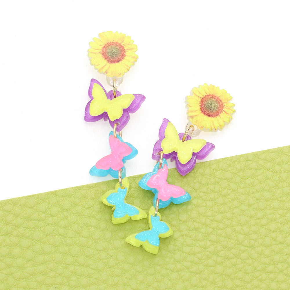 iLLASPARKZ Sunflower Butterfly Resin Dropdown Earrings