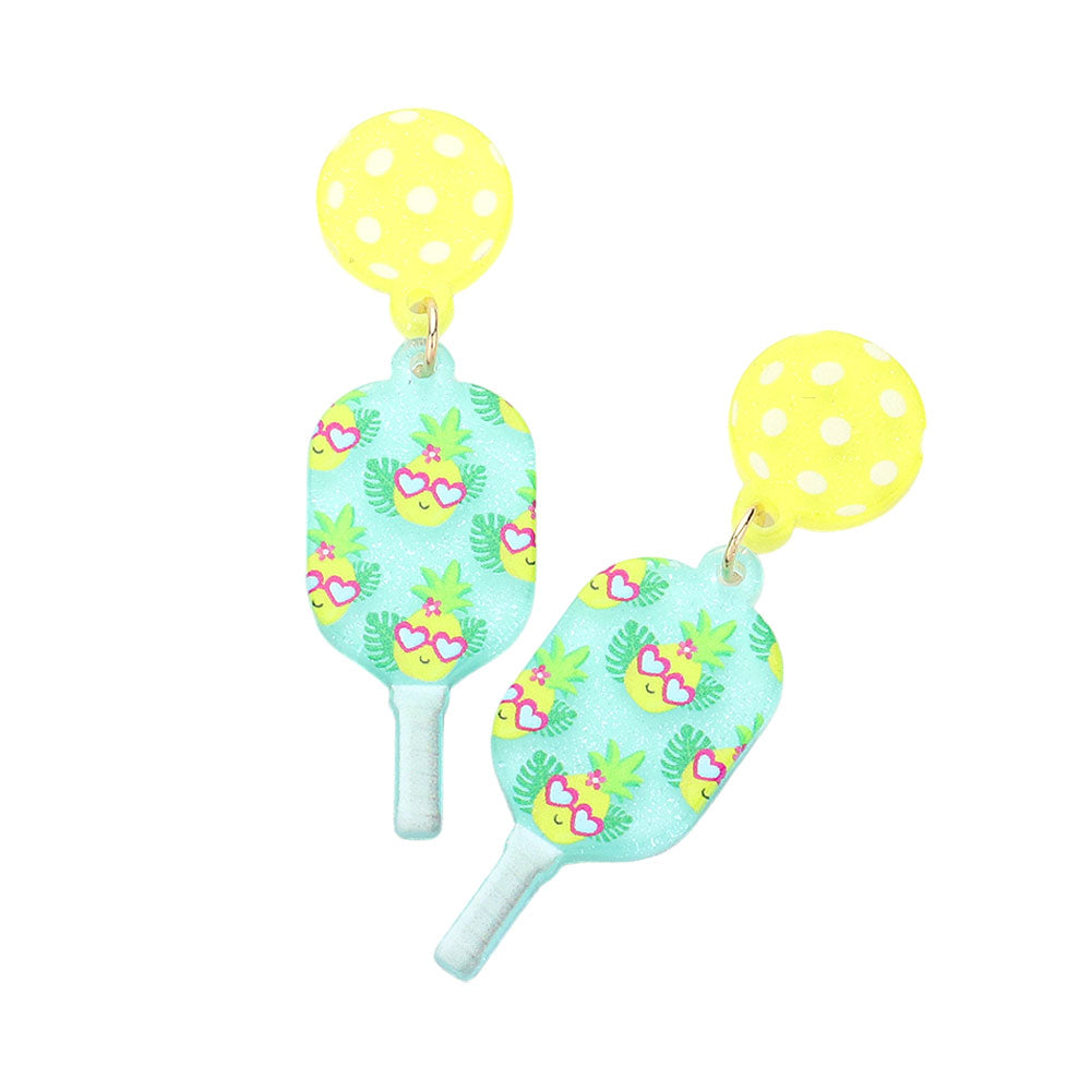 iLLASPARKZ Resin Flower Printed Pickleball Paddle Dangle Earrings