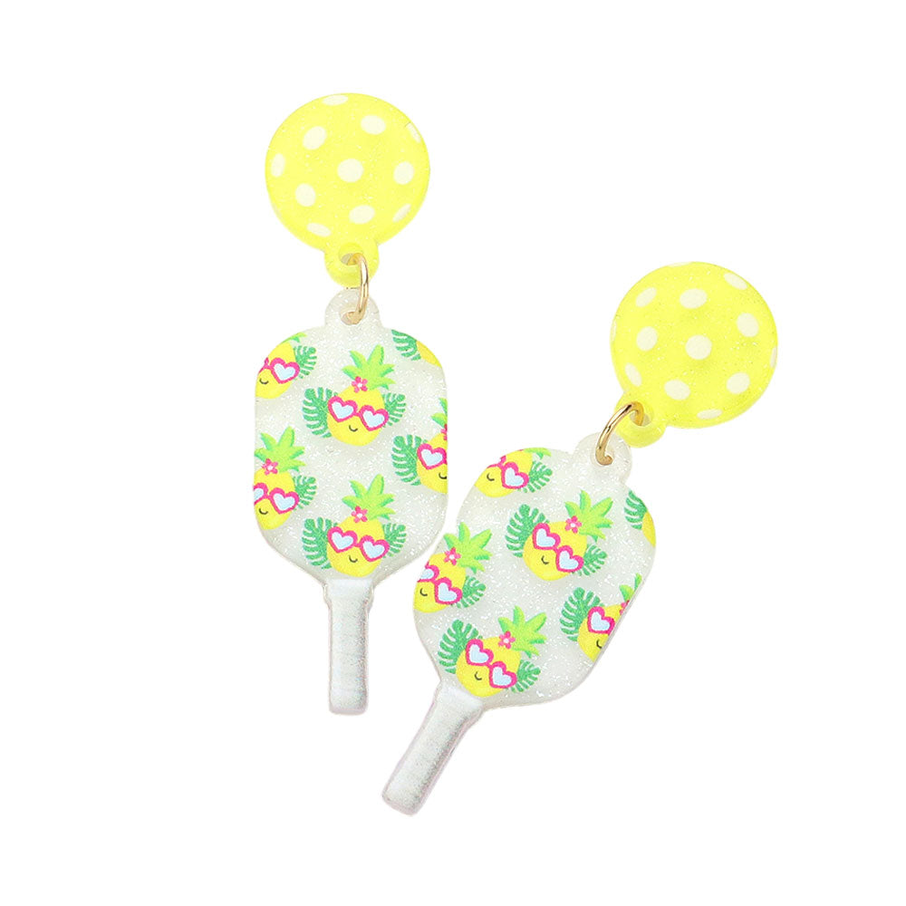 iLLASPARKZ Resin Flower Printed Pickleball  Paddle Dangle Earrings