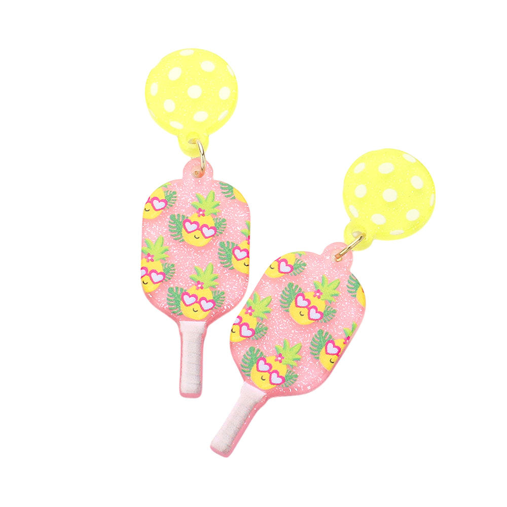 iLLASPARKZ Resin Flower Printed Pickleball Paddle Dangle Earrings
