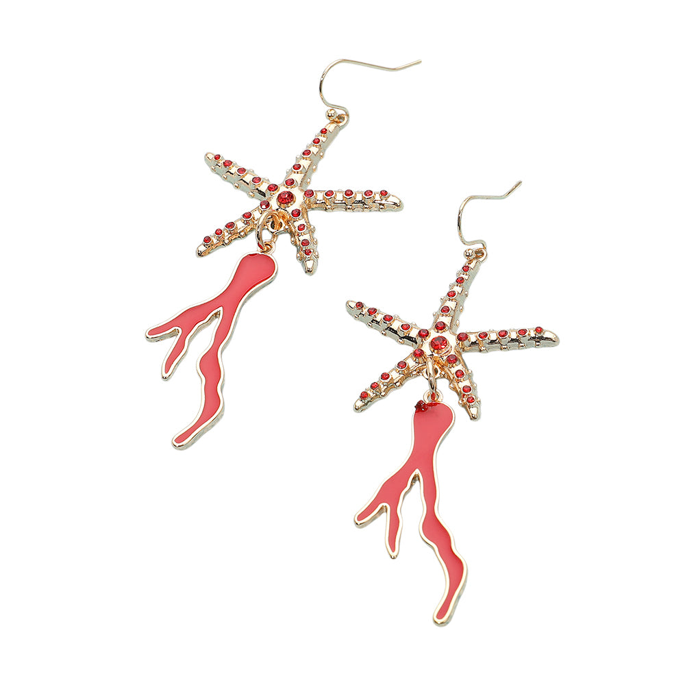 iLLASPARKZ Stone Paved Starfish Enamel Coral Link Dropdown Dangle Earrings