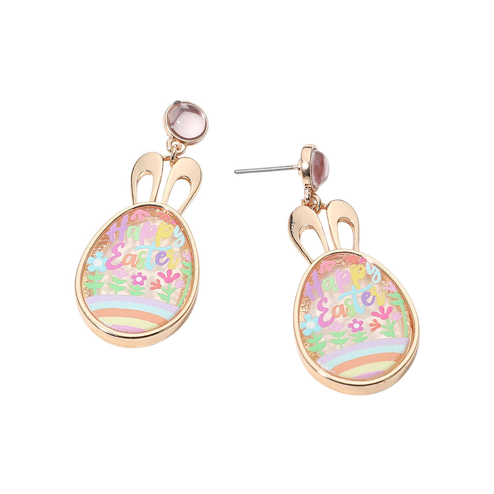 iLLASPARKZ Happy Easter Message Flower Printed Bunny Ear Egg Dangle Earrings