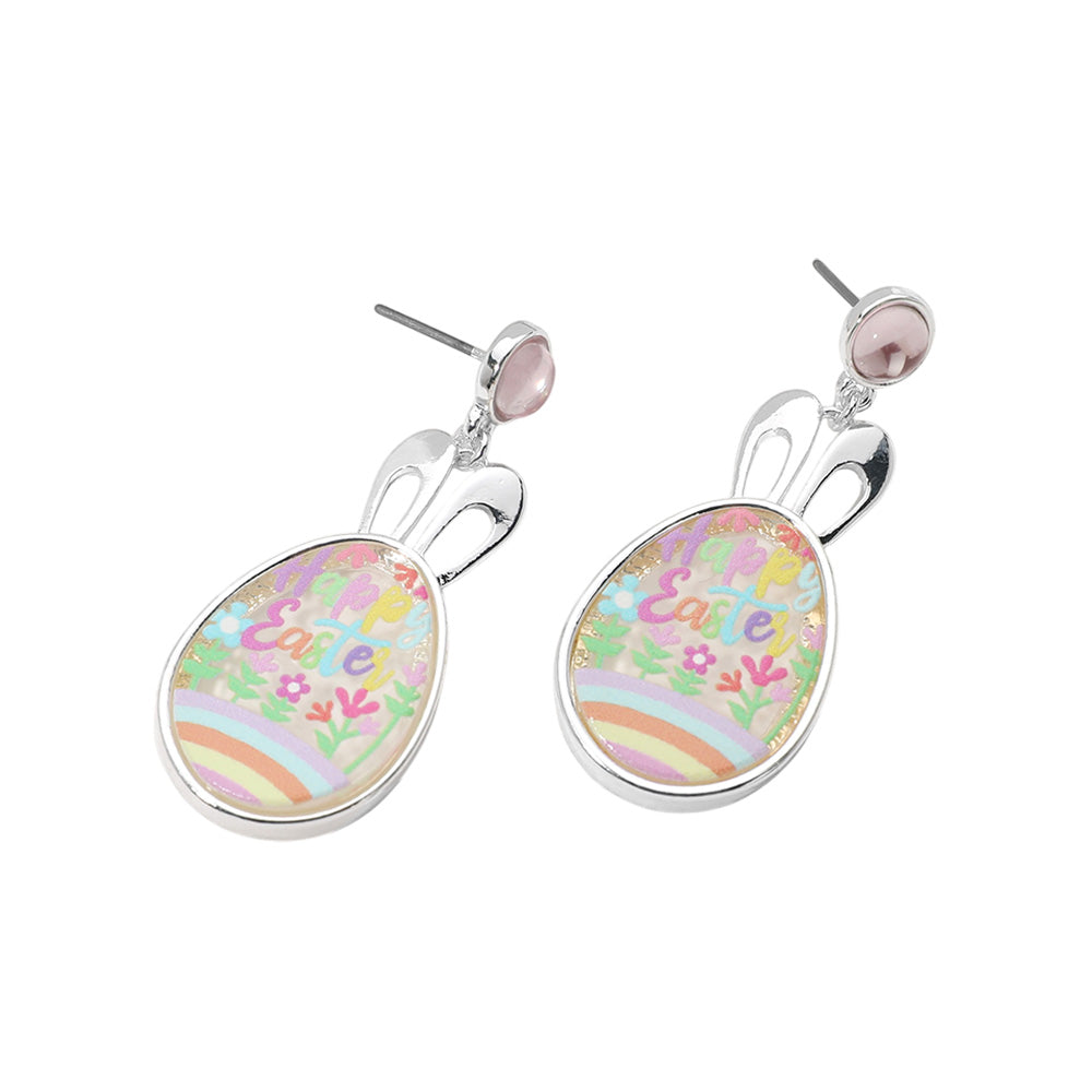 iLLASPARKZ Happy Easter Message Flower Printed Bunny Ear Egg Dangle Earrings
