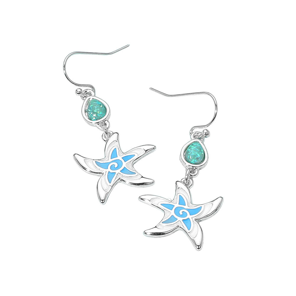 iLLASPARKZ Sea Glass Starfish Link Drop Dangle Earrings
