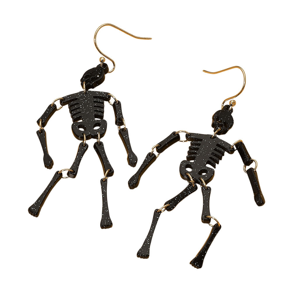 iLLASPARKZ Glittered Resin Halloween Skeleton Dangle Earrings