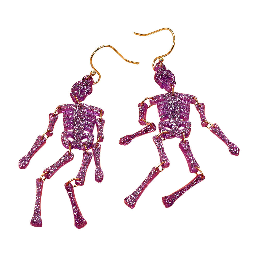 iLLASPARKZ Glittered Resin Halloween Skeleton Dangle Earrings