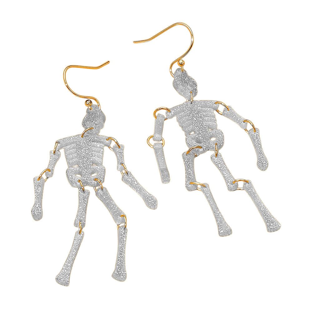 iLLASPARKZ Glittered Resin Halloween Skeleton Dangle Earrings