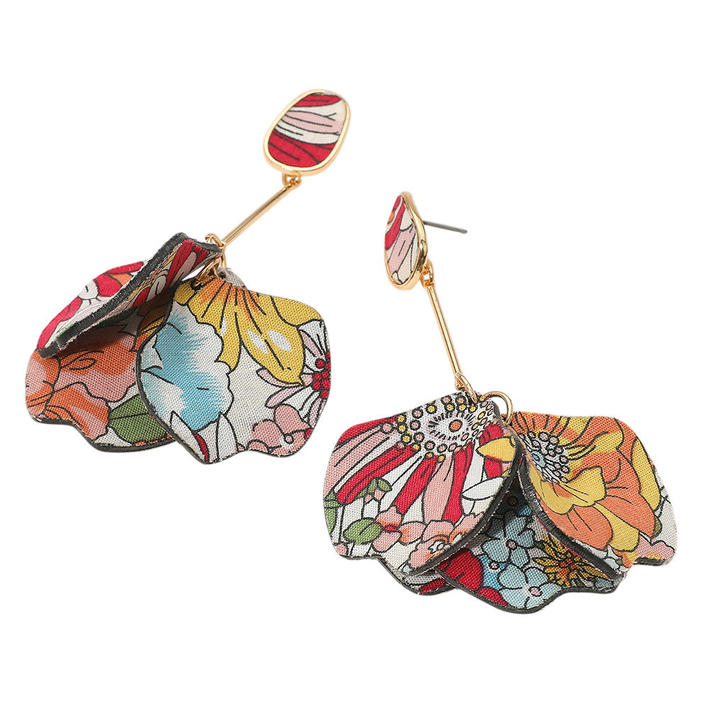 iLLASPARKZ Vibrant Flower Pattern Layered Petal Drop Earrings