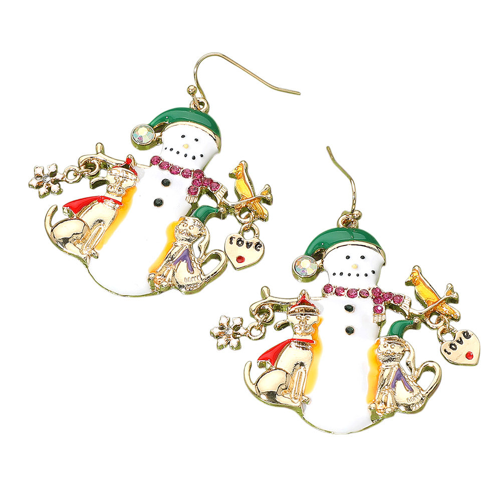 iLLASPARKZ Enamel Festive Snowman Dangle Earrings