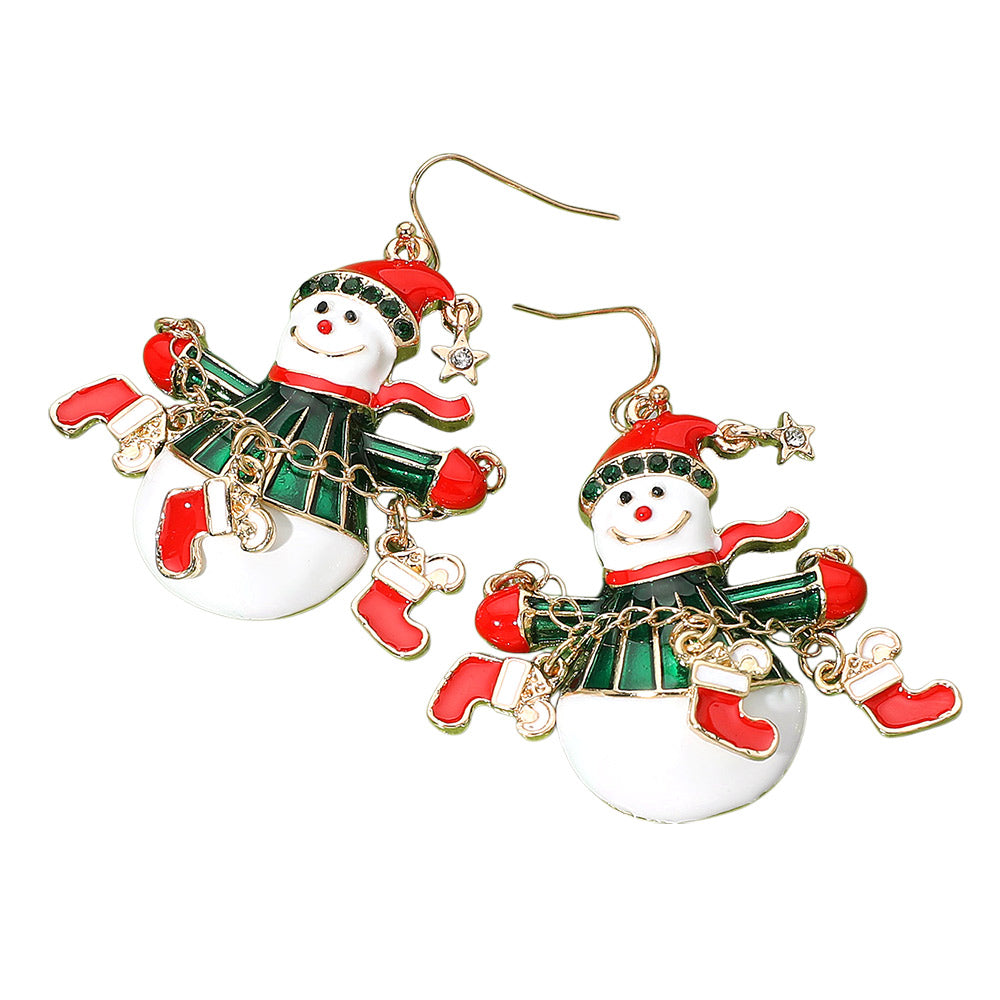 iLLASPARKZ Whimsical Christmas Socks Snowman Dangle Earrings