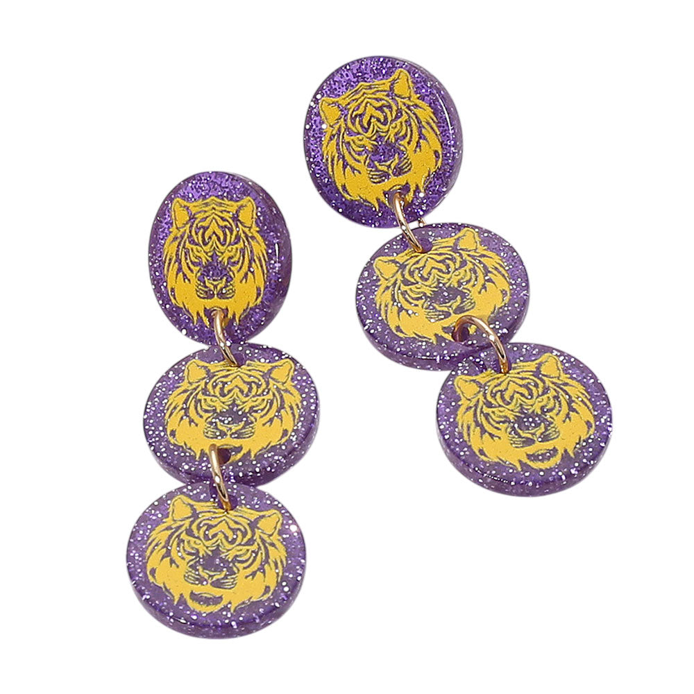 iLLASPARKZ Tiger Face Disc Game Day Style Drop Earrings