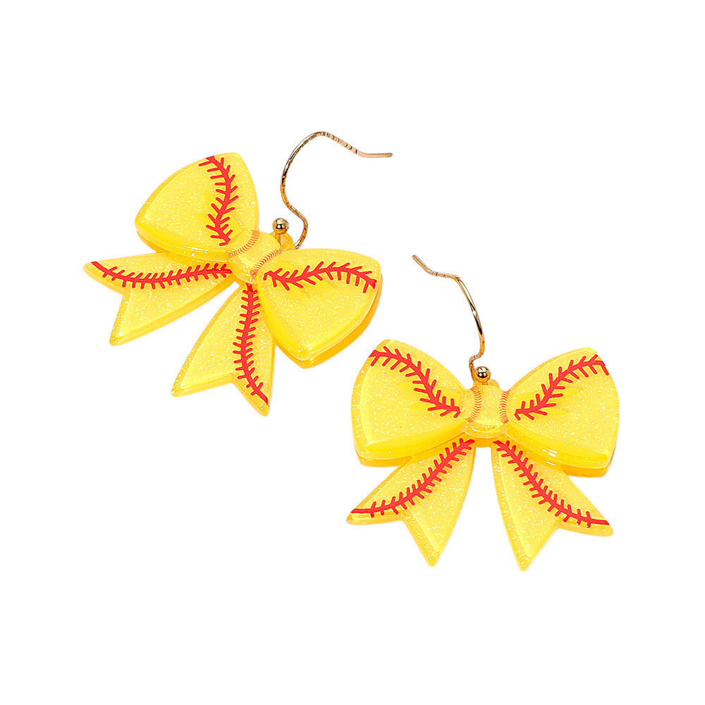 iLLASPARKZ Resin Softball Bow Dangle Earrings