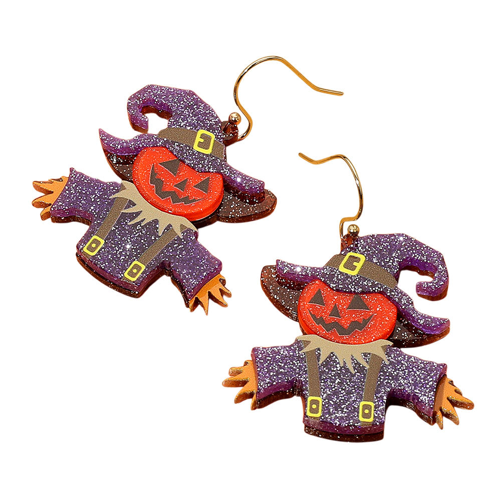 iLLASPARKZ Glittered Resin Scarecrow Halloween Pumpkin Dangle Earrings