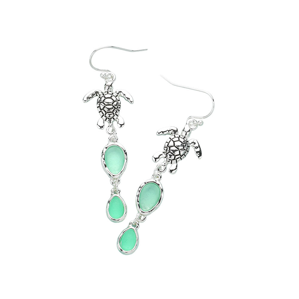 iLLASPARKZ Antique Metal Sea Turtle Pointed Teardrop Stone Cluster Link Dropdown Earrings