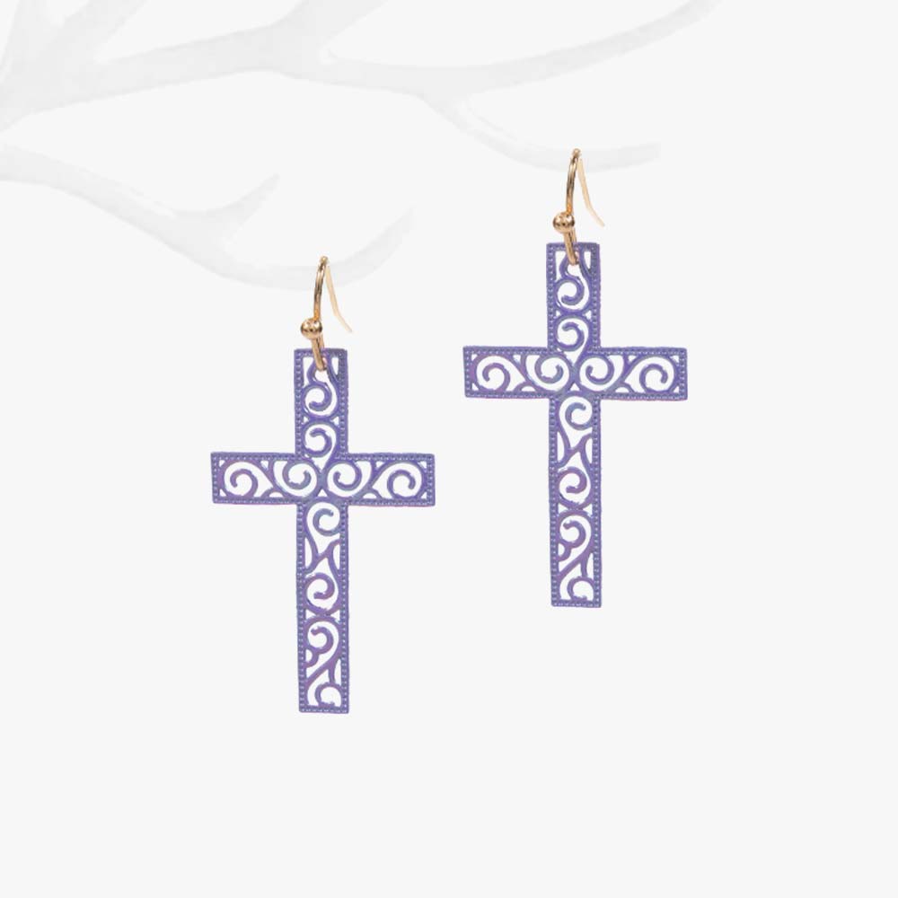 iLLASPARKZ Brass Metal Filigree Cross Dangle Earrings