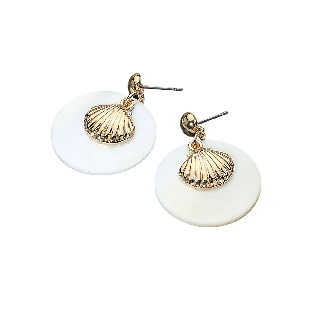 iLLASPARKZ Mother of Pearl Disc Metal Shell Dangle Earrings