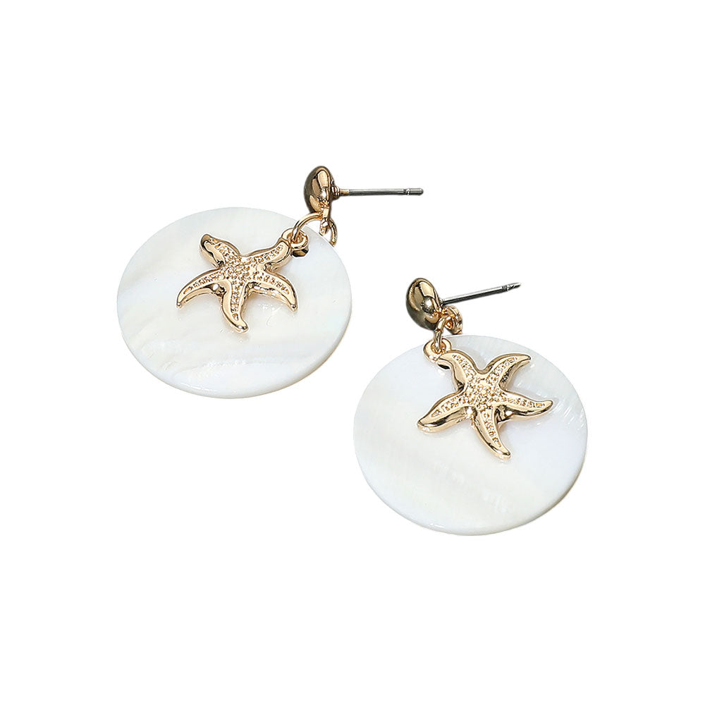 iLLASPARKZ Mother of Pearl Disc Metal Starfish Dangle Earrings