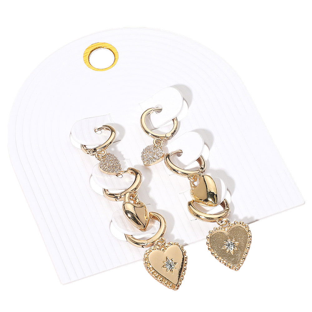 iLLASPARKZ 3Pairs - Stone Accent Heart Dangle Mini Huggie Hoop Earring Set