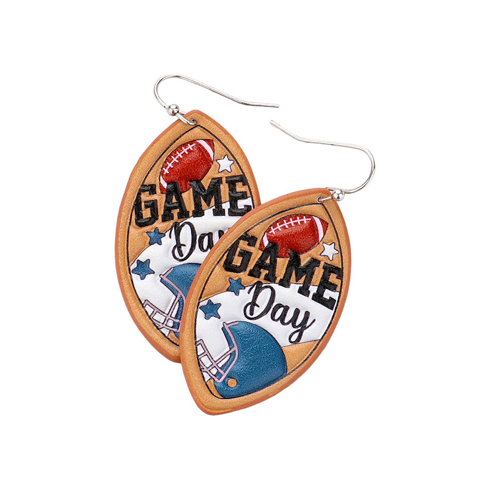 iLLASPARKZ GAME DAY Message Faux Leather Embossed Football Dangle Earrings