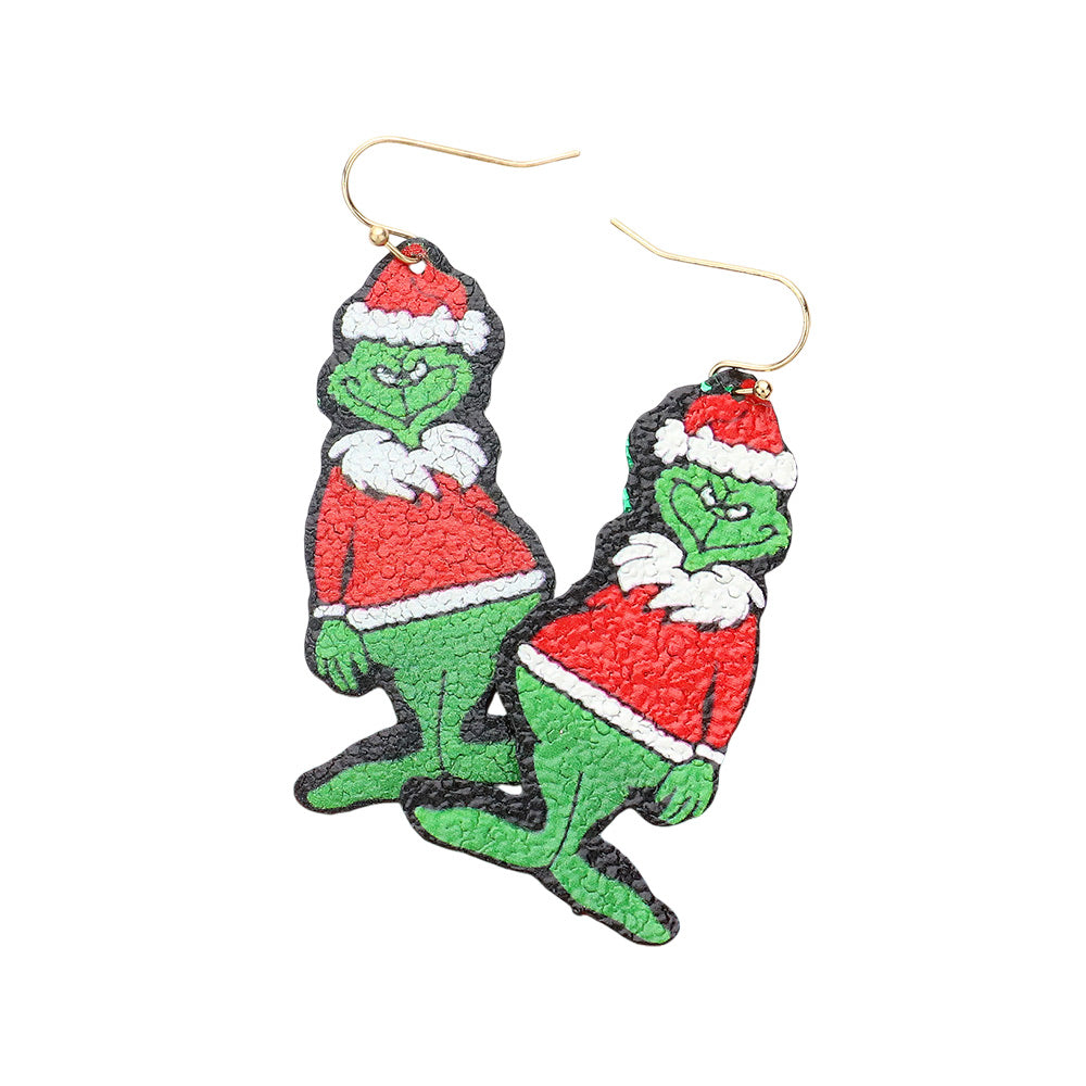 iLLASPARKZ Glittered Grinch Printed Dangle Earrings
