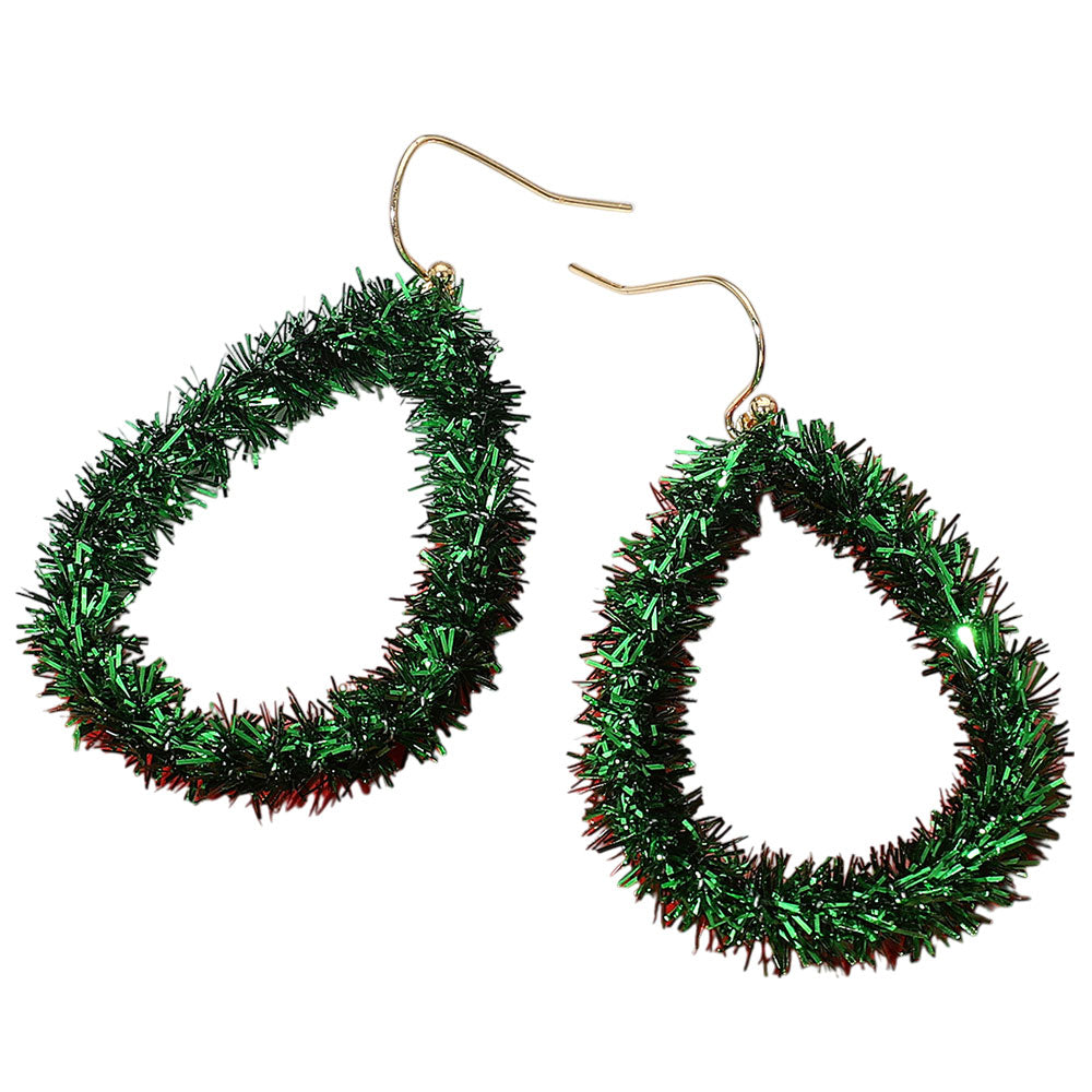 iLLASPARKZ Christmas Tinsel Open Teardrop Dangle Earrings