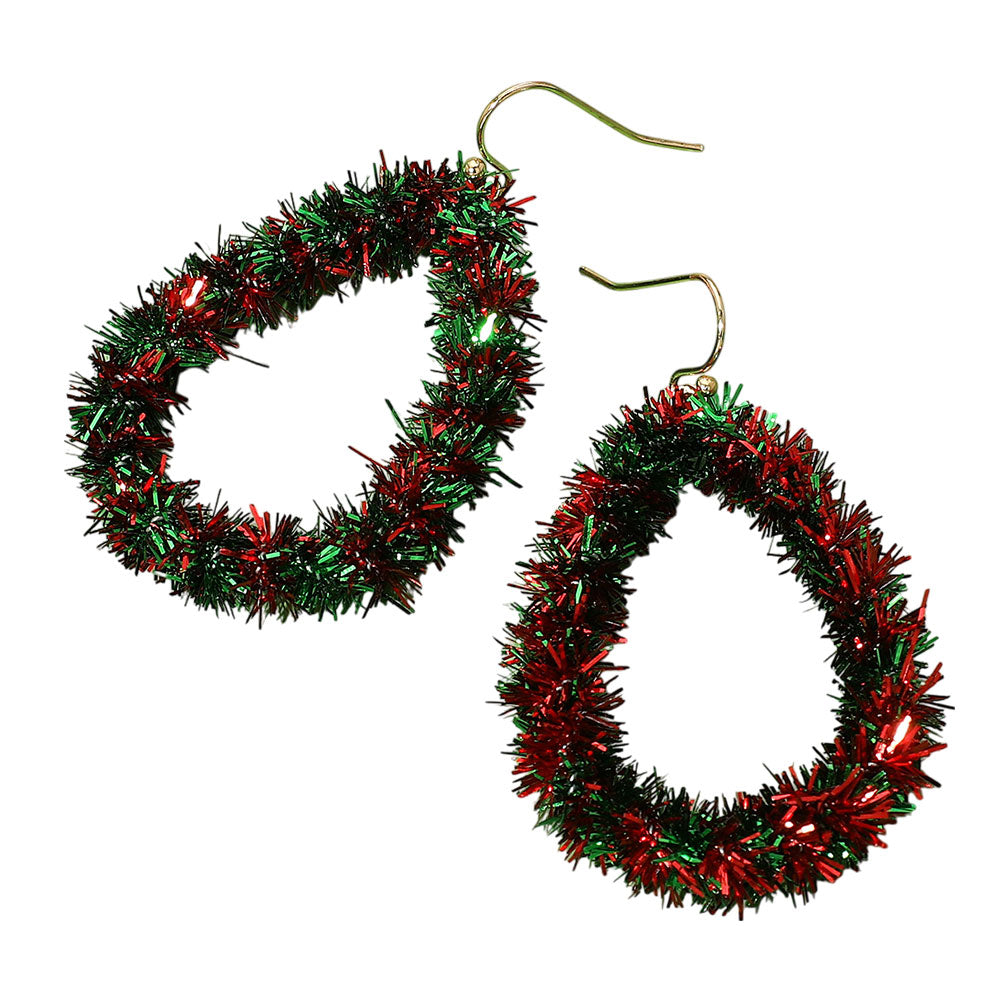 iLLASPARKZ Christmas Tinsel Open Teardrop Dangle Earrings