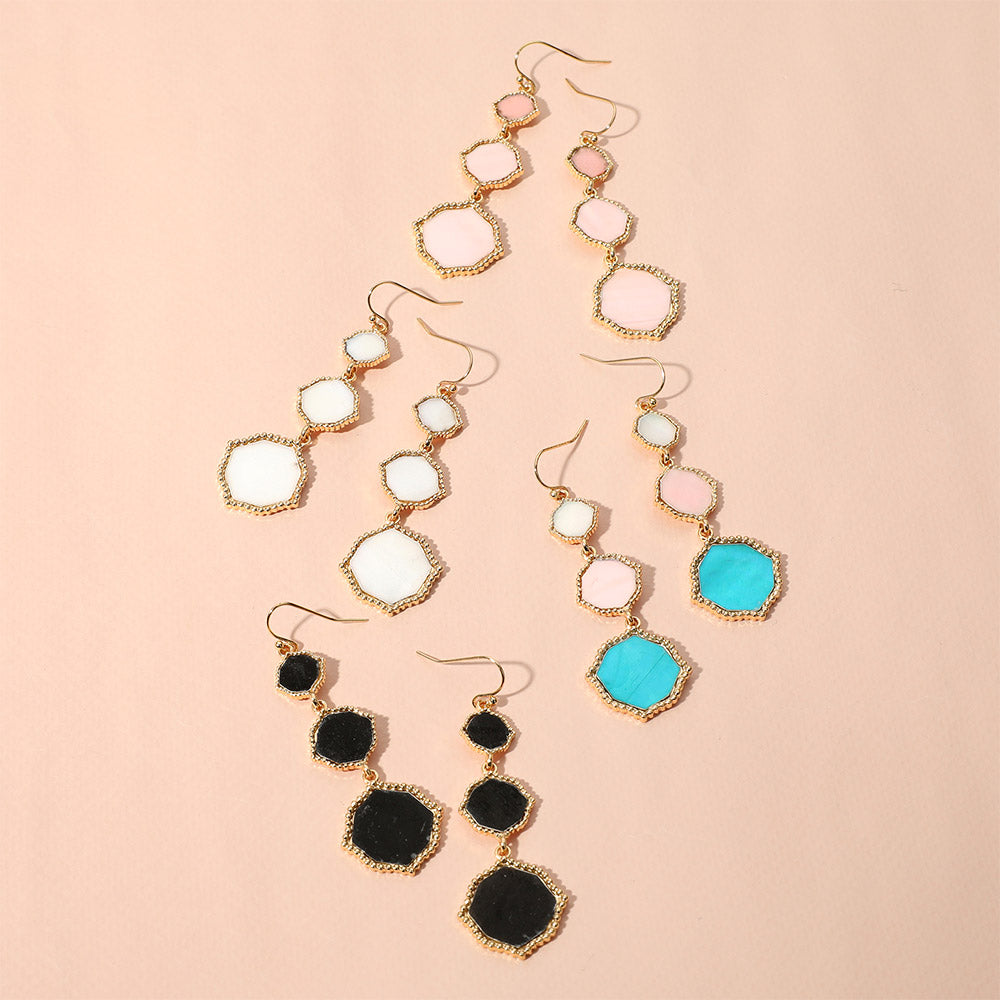 iLLASPARKZ Triple Mother of Pearl Geometric Plate Link Dropdown Dangle Earrings