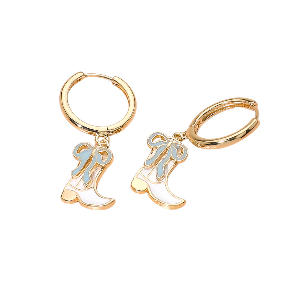 iLLASPARKZ Enamel Western Bow Boot Dangle Huggie Earrings